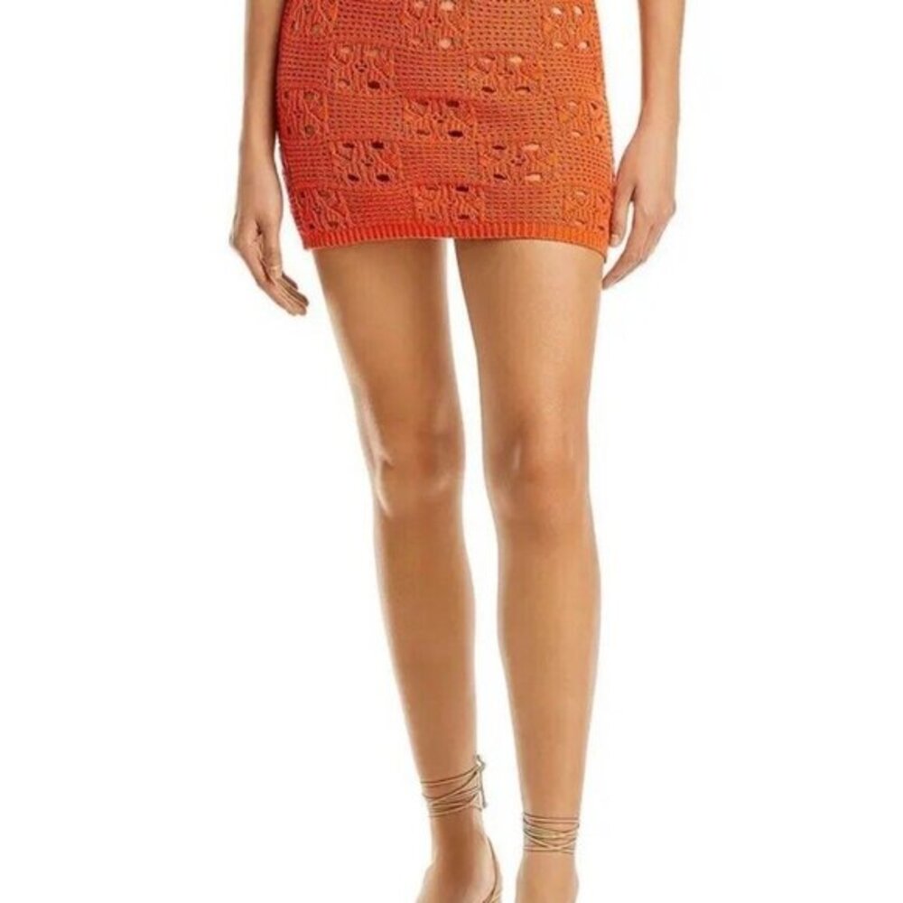 FORE Women's Crochet Open Stitch Swimwear Cover‎ Up Short Mini Skirt, Orange